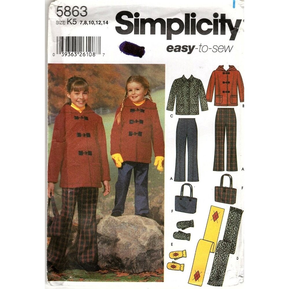 Vintage Simplicity 5863 Girls 7 to 14 Duffle Coat and Pants Uncut Sewing Pattern